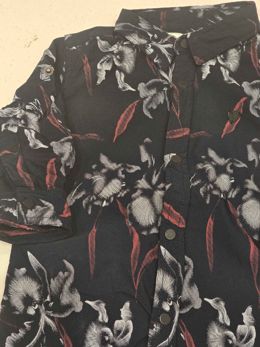 Cotton material black with red & white color shirt for boy