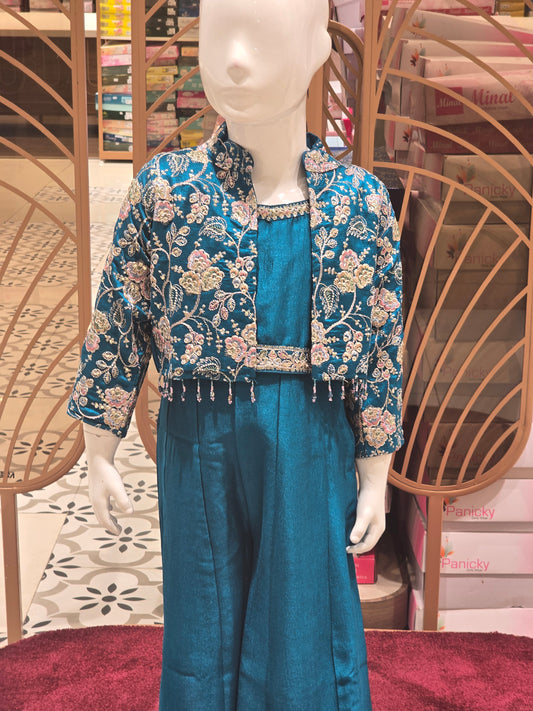 Girls Ferozi Blue Crepe Sharara Set