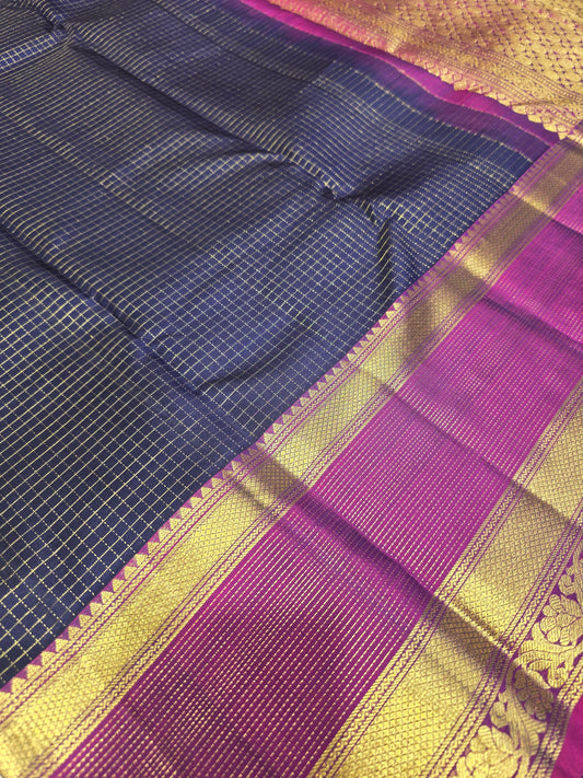 Pure Kanchipuram Handloom Silk Saree with Checked Weaving & Rich Bantex Zari Border | Festive & Bridal Collection