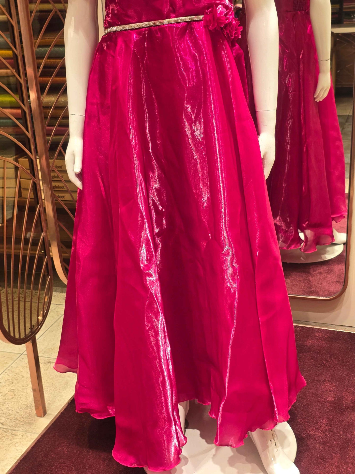 Organza material pink colour party wear gown