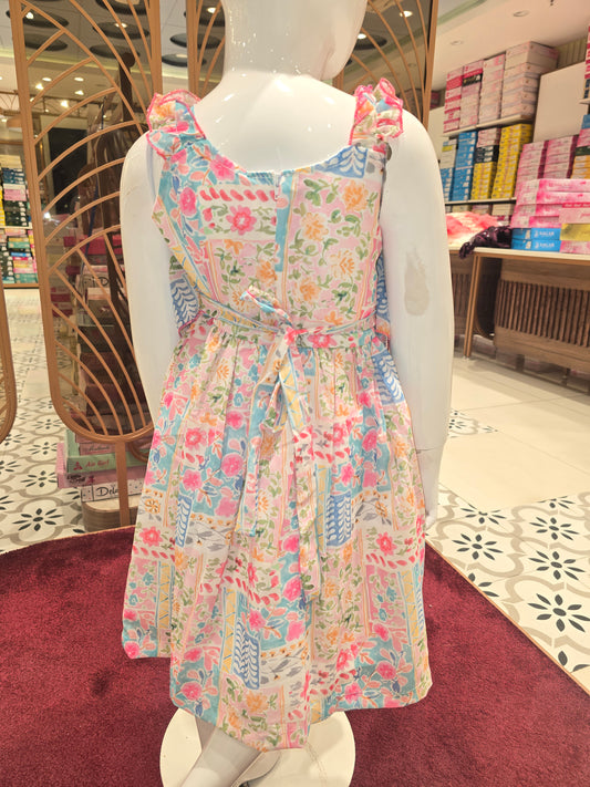 Girls Printed Chiffon Spaghetti Strap Baby Frock