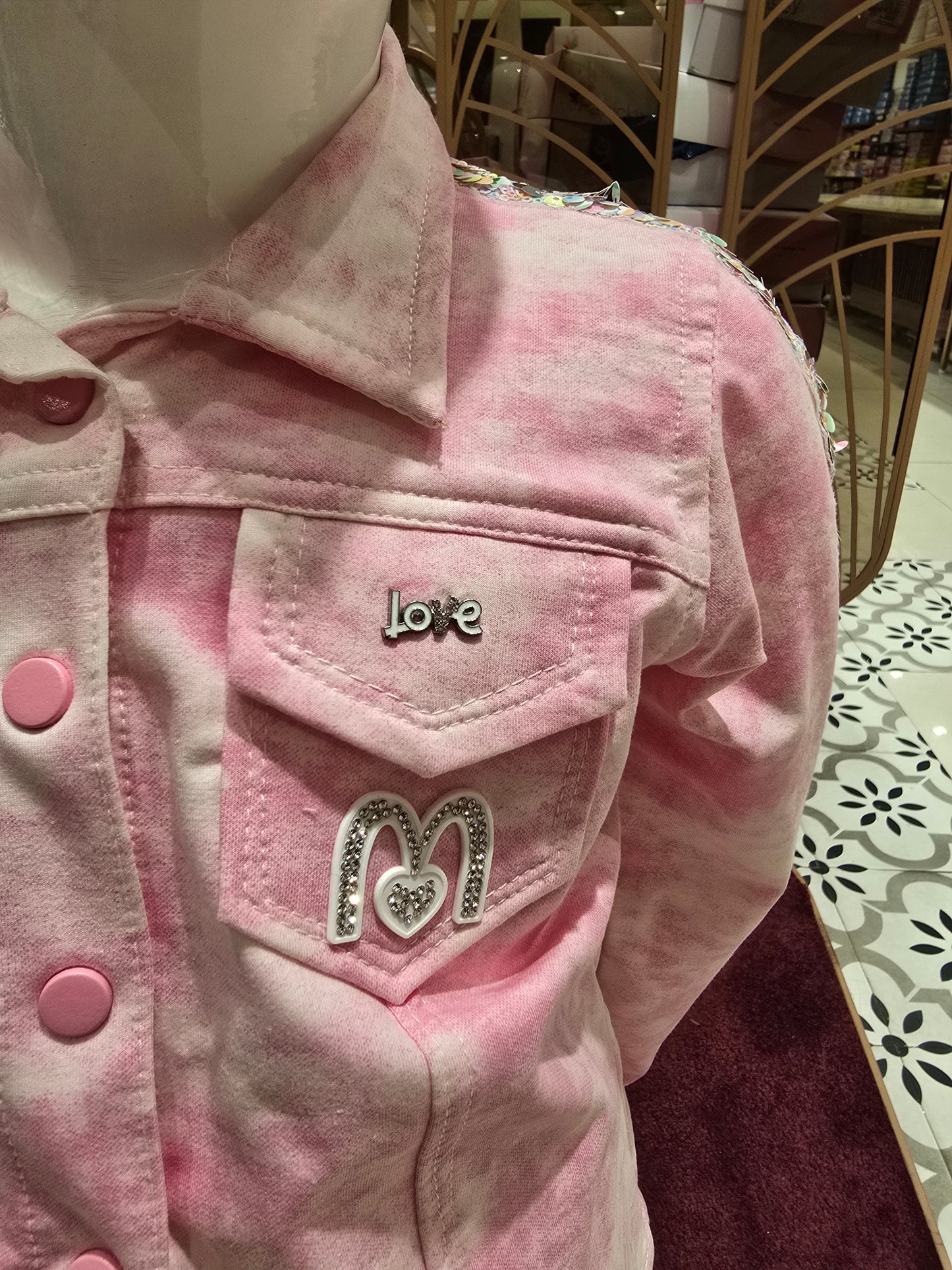 Pink & Cream Dual Shade Lycra Cotton Western Party Wear Set (2-Piece) with Sequin Sleeve Work