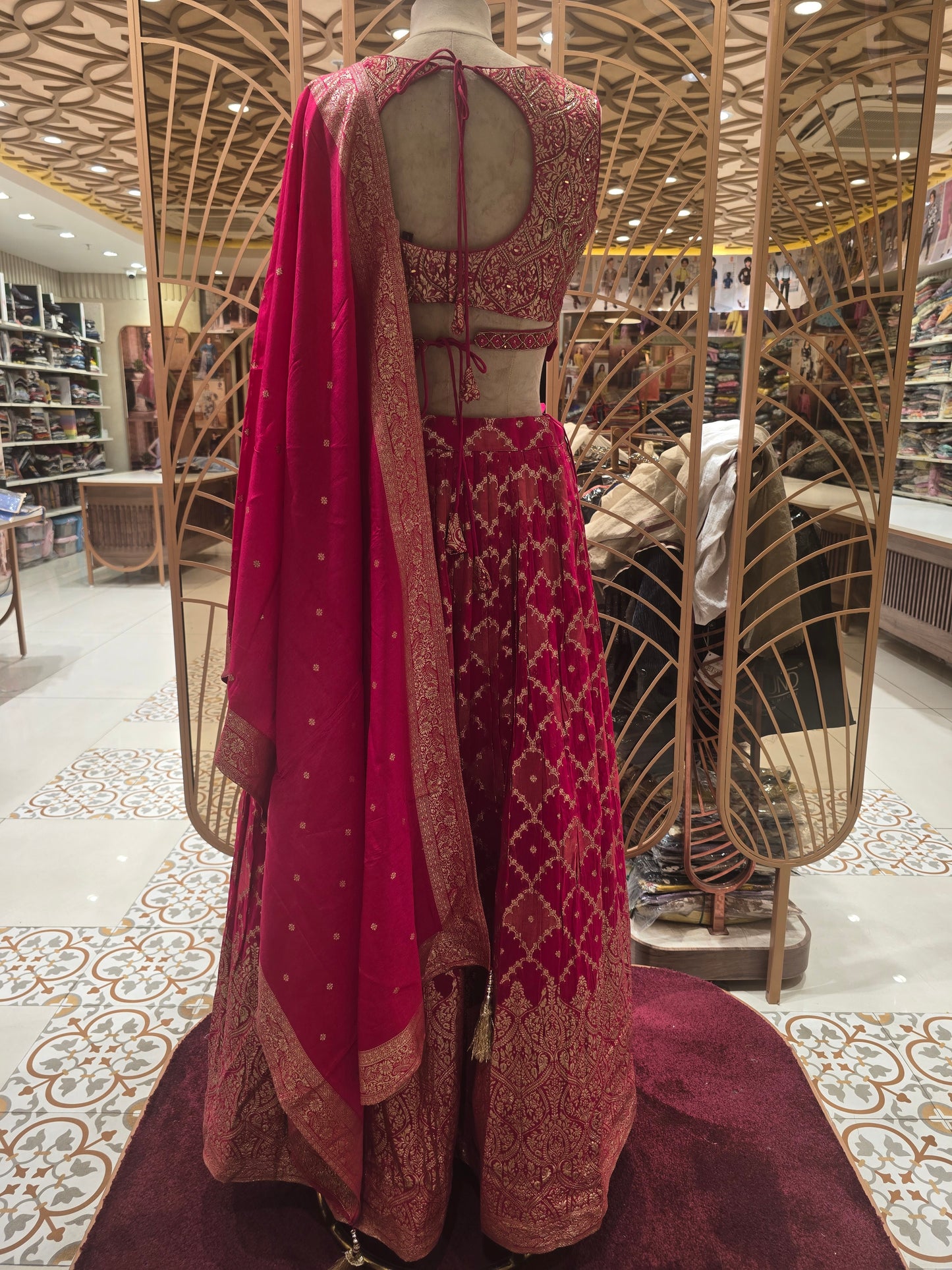 Pink Jokhad Banarasi Lehenga with Diamond Stonework & V-Neck Arya Work Blouse | Banarasi Dupatta