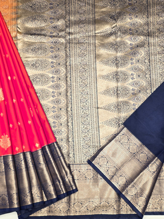 Orange Semi Kanjivaram Silk Saree