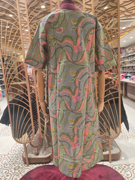 Printed Cotton material with v-neck and Elbow sleeves