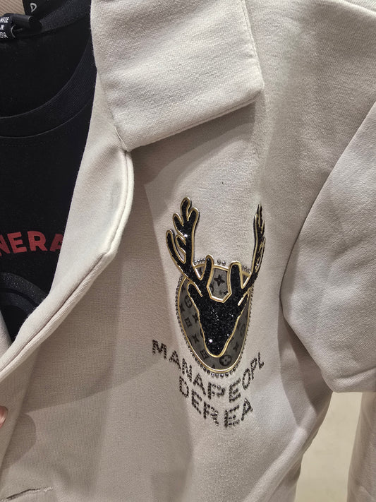 Cotton Fancy Cream Blazer with Stylish Logo & Pocket Design Paired with Pure Cotton Printed T-Shirt – Two-Piece Boys Set (Age 8)