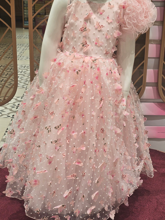 Girl Baby Pink Butterfly Cut Knitted Birthday Gown