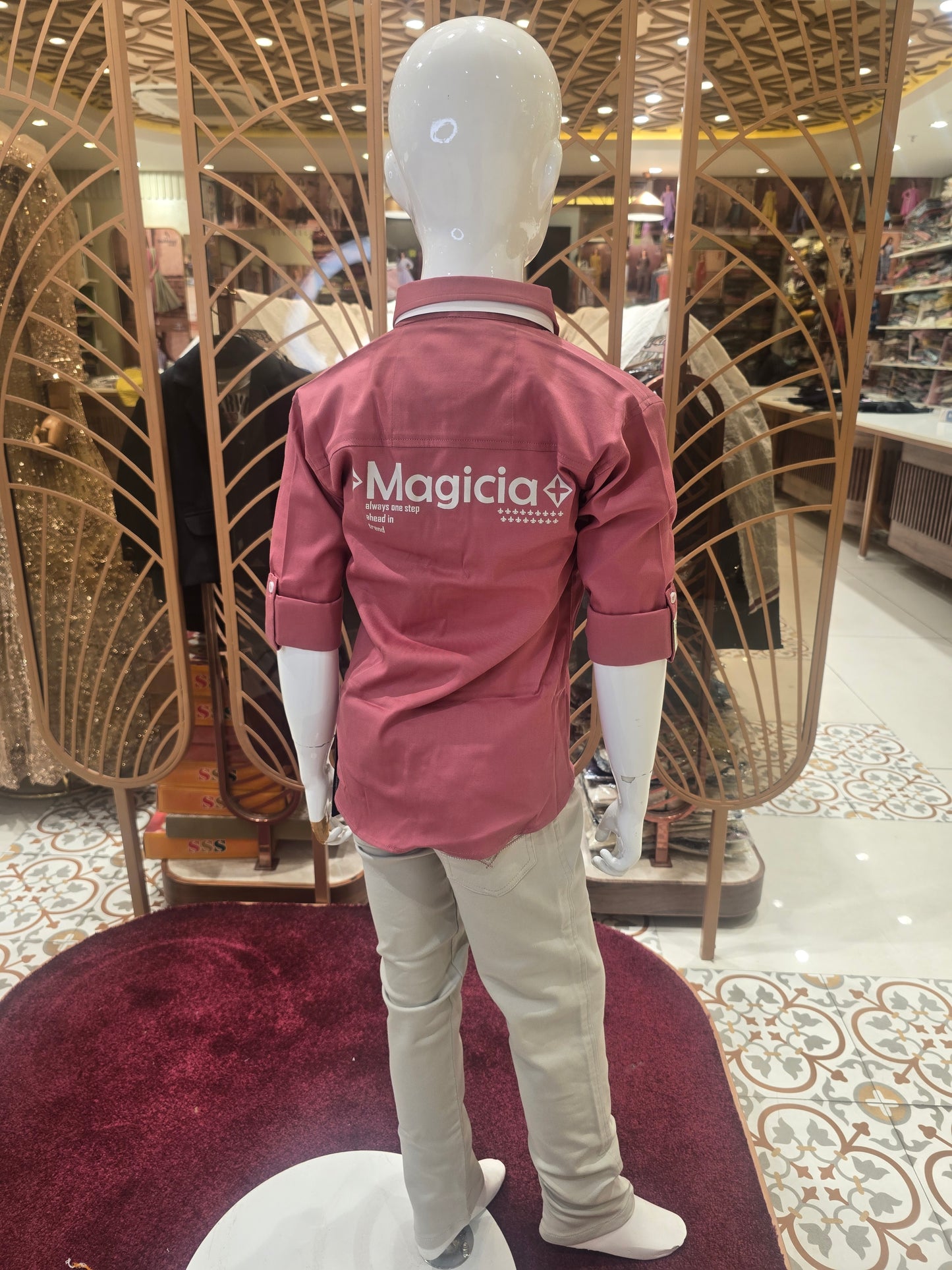 Boys Lycra Cotton Shirt and Pant Set in Onion Pink with Double Pocket Design and Sea Green Pant for Summer Casual Wear