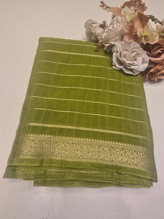 Semi Crepe Silk Saree with Checked Pattern, Small Traditional Border & Rich Pallu | Festive & Traditional Wear