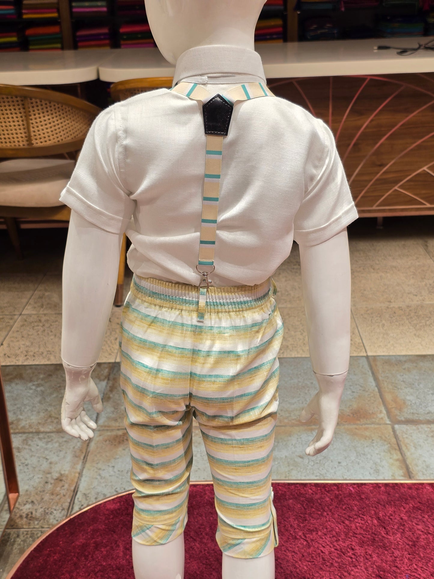 White Linen Dungaree Set for Boys