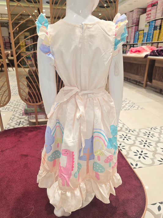Girl Cream Floral Printed Cotton Baby Frock