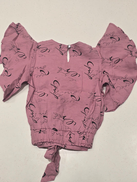 Girl Peach Printed Cotton Fancy Top