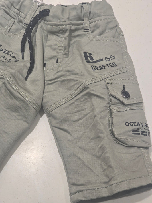 Boys Gray Corduroy Elastic Waist ¾ Shorts