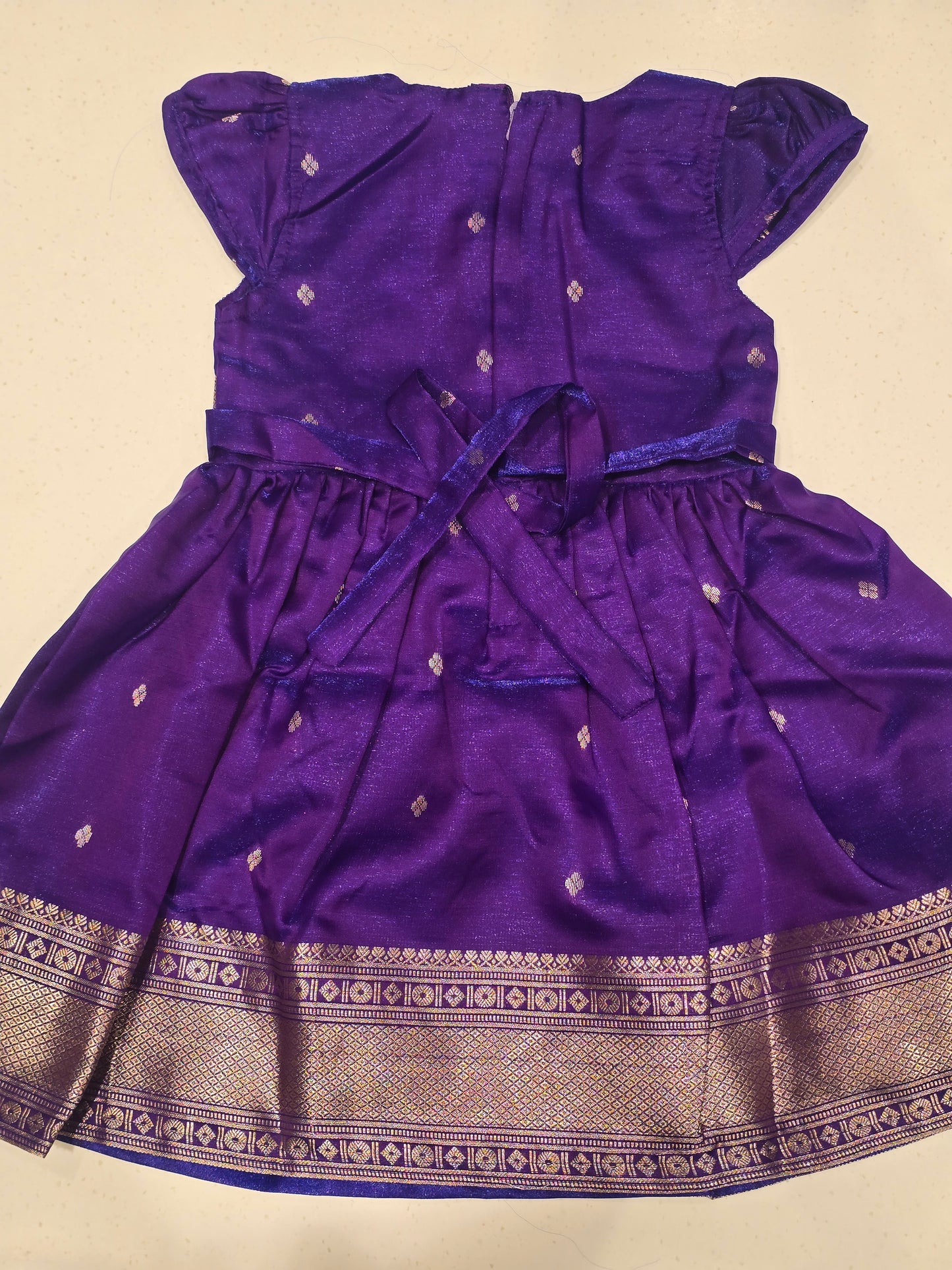 Tissue Material purple colour traditional frock for girl