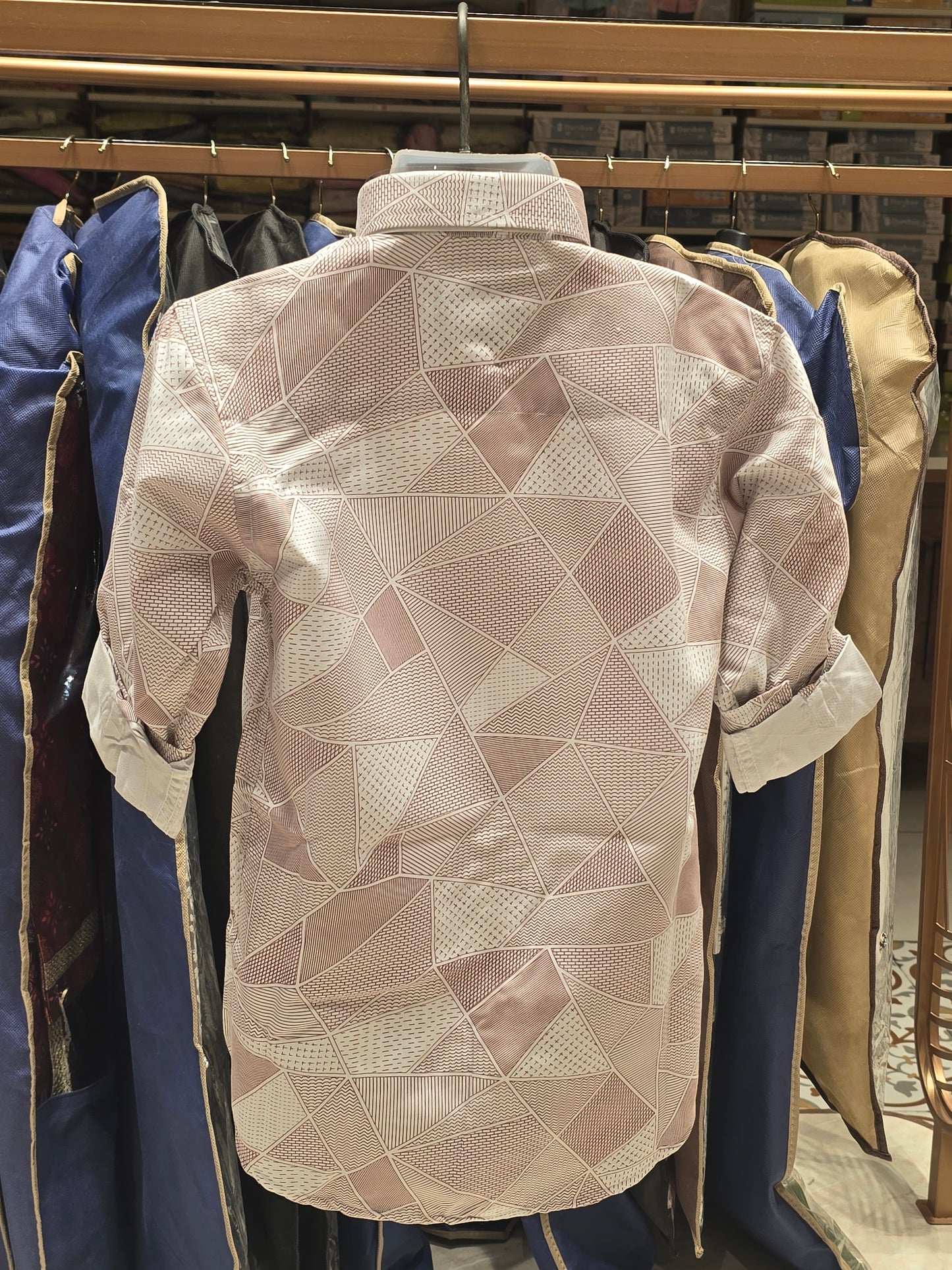 Cotton material peach with white coloured shirt with foldable full sleeve