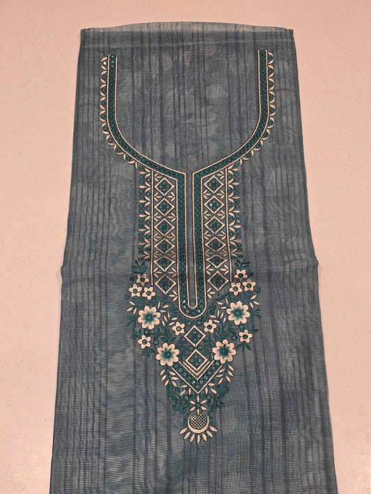 Cotton mix dress material with thread embroidery for free size