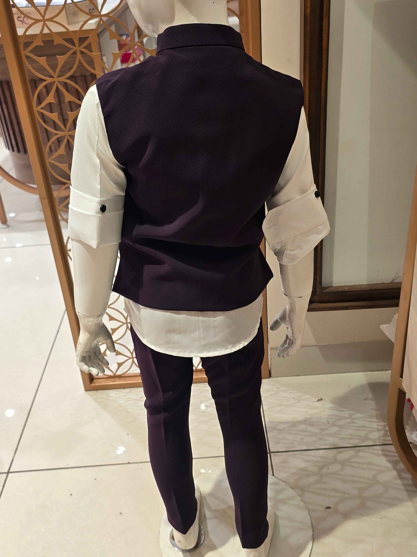 Lycra Material wine with white color combo party wear for boys