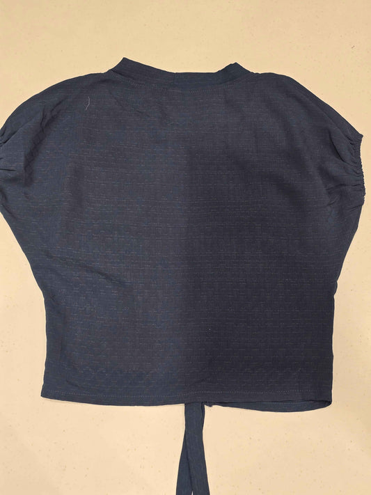 Lycra Material denim blue color western tap for Girls with mega Sleeves