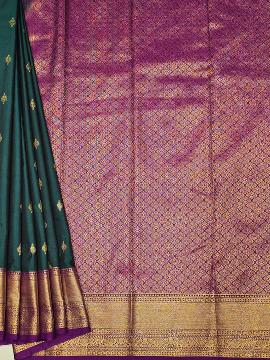 Bottle Green Semi Kanjivaram Silk Saree