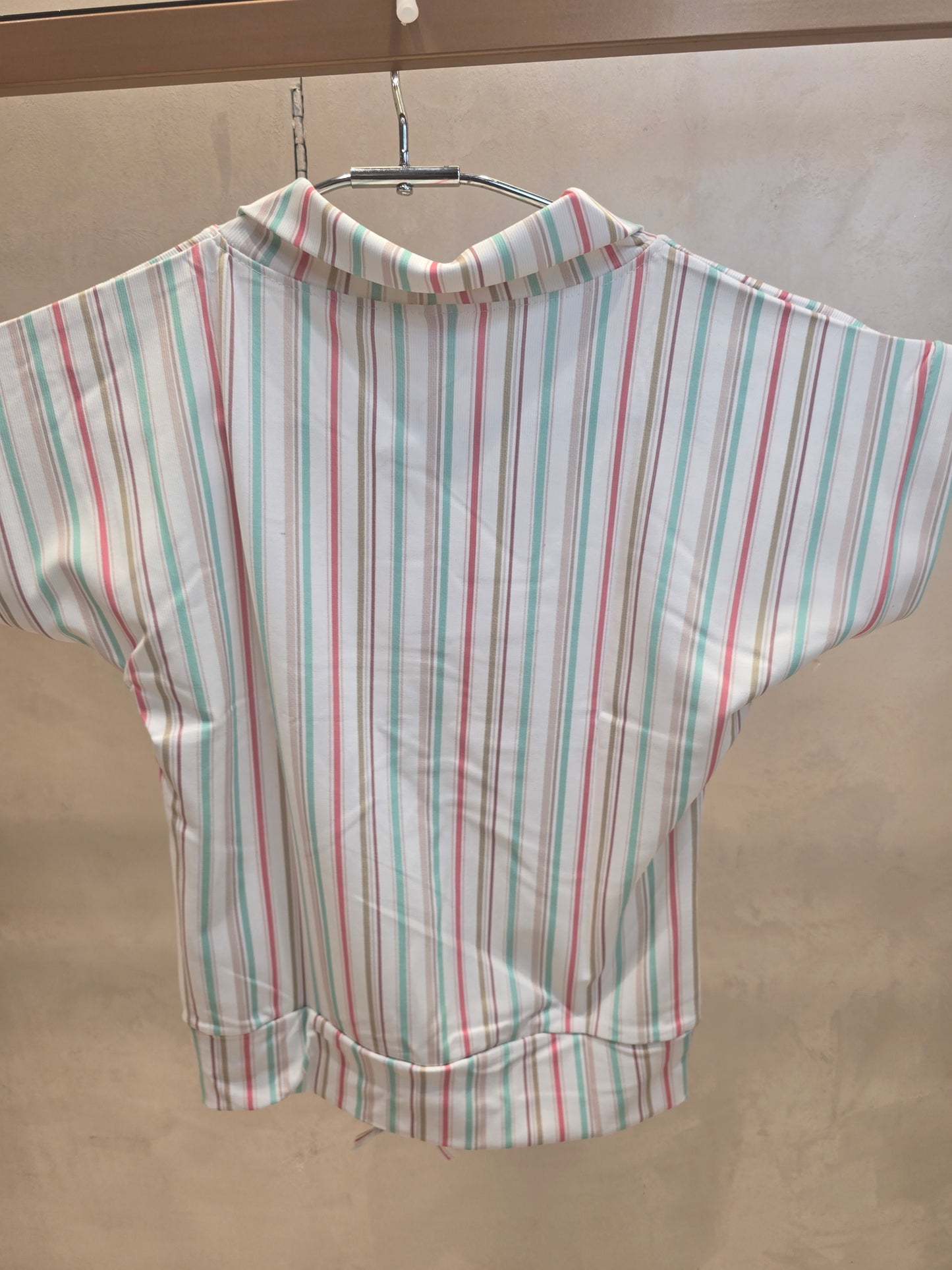 Multi-Colored Crepe Fabric Vertical Stripes Western Top with Stylish Tie-Design Waist