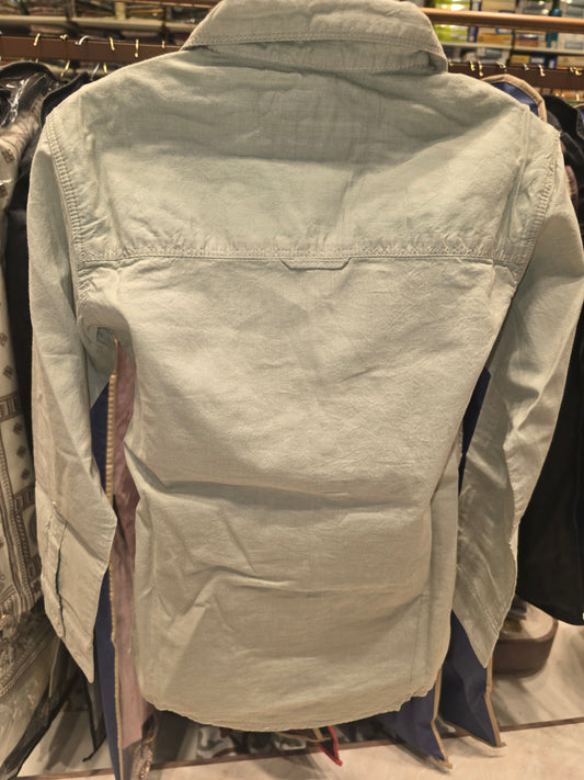 Cotton material sea green coloured shirt with foldable long Sleeves