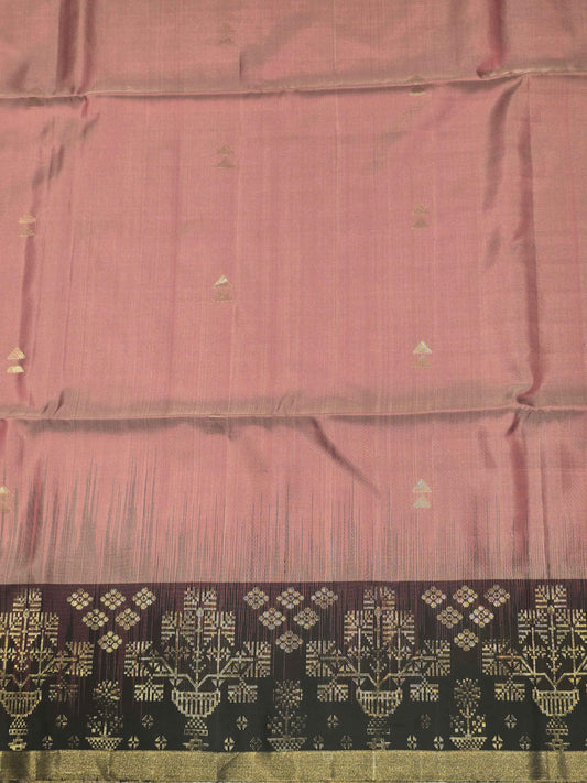 Pure handloom softsilk onion pink with black colour and triangles motifs