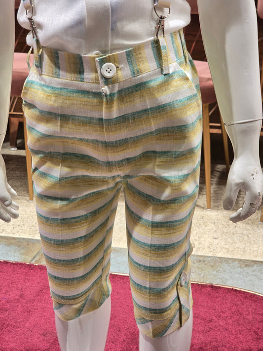 White Linen Dungaree Set for Boys