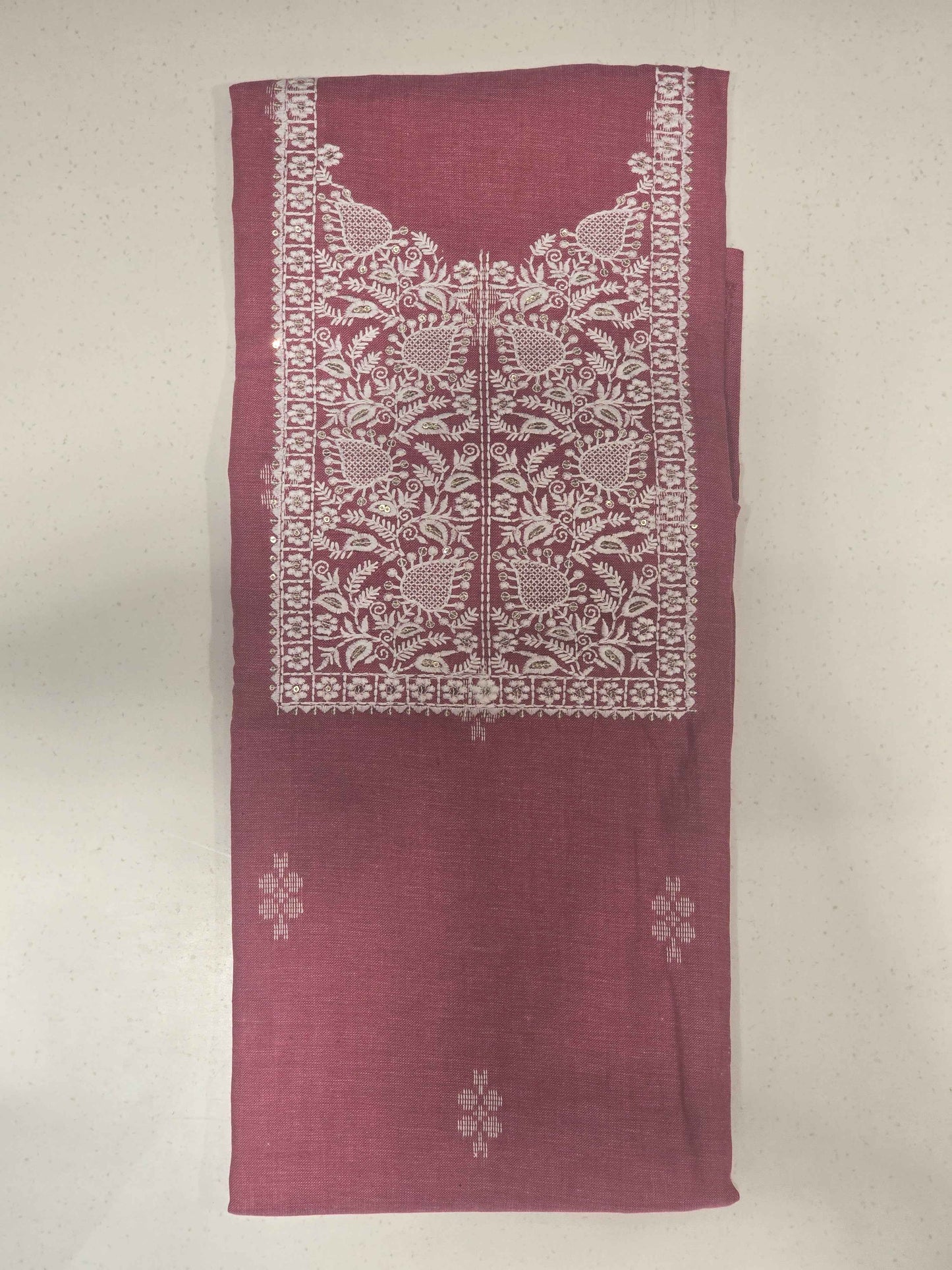 Semi cotton dress material for women with white thread embroidery