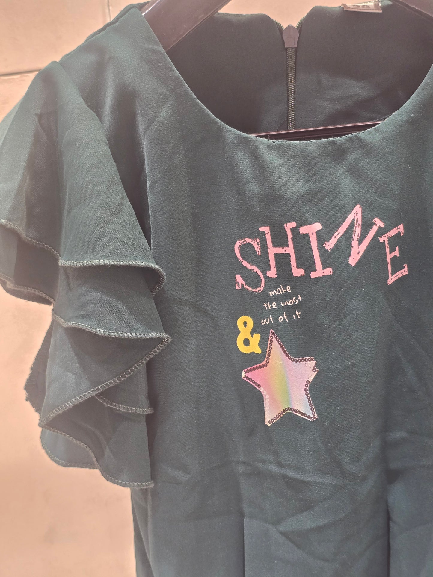 Girl Bottle Green Chiffon Western Top