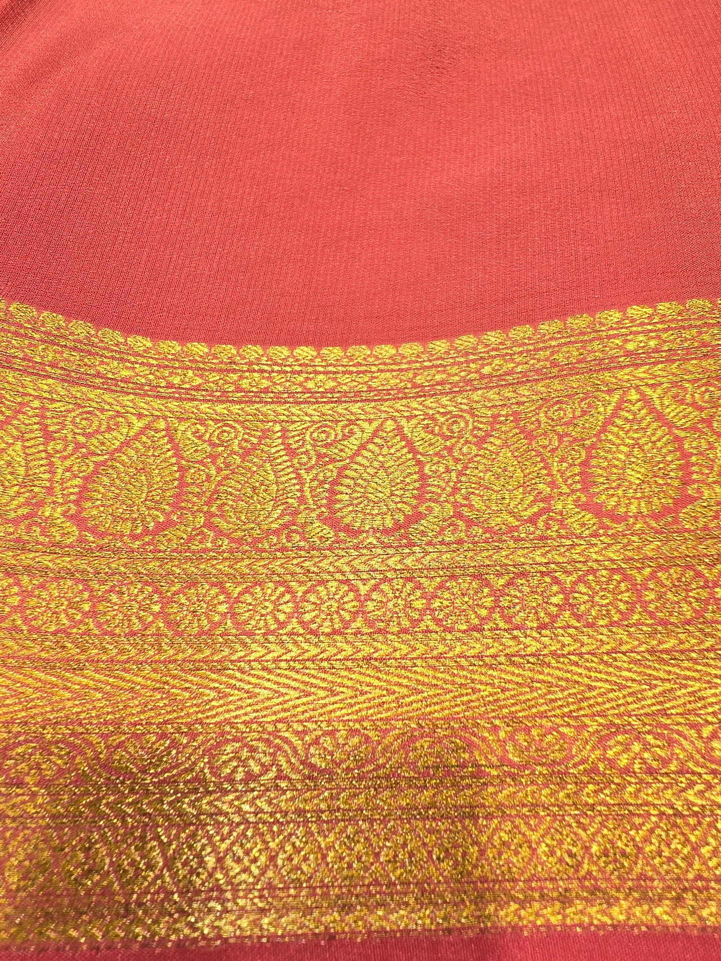 Pure Mysore Brocade Crepe Silk Saree with Full-Body Floral Weaving and Traditional Zari Border | Festive & Wedding Wear