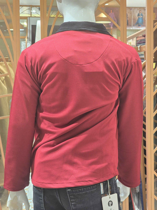 Lycra cotton material maroon with black strug set for boys