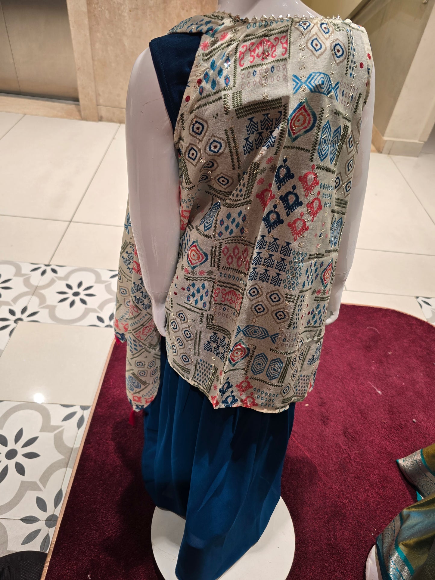 Teal Blue Chiffon Sharara Set for Girls