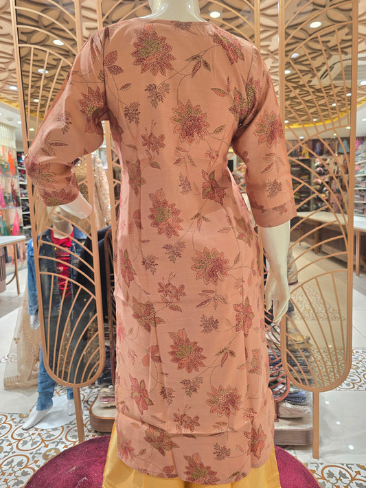 Women Peach Linen Cotton Straight Casual Top