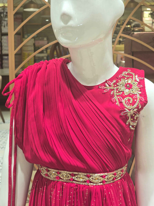 Girl Rani Pink Printed Chiffon Ethnic Gown