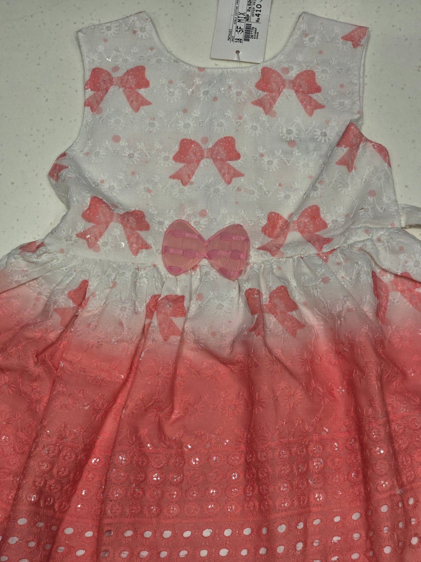 Cotton material dual shade baby frock with cute bow