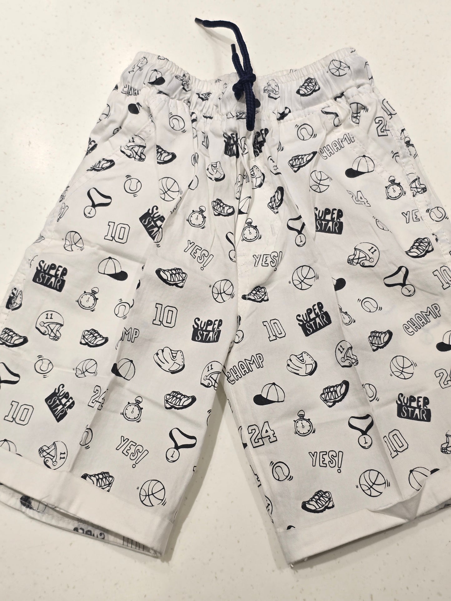 White Printed Cotton Shorts for Boys