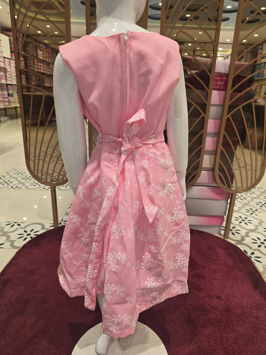 Girls Baby Pink Cotton Rubber Print Frock