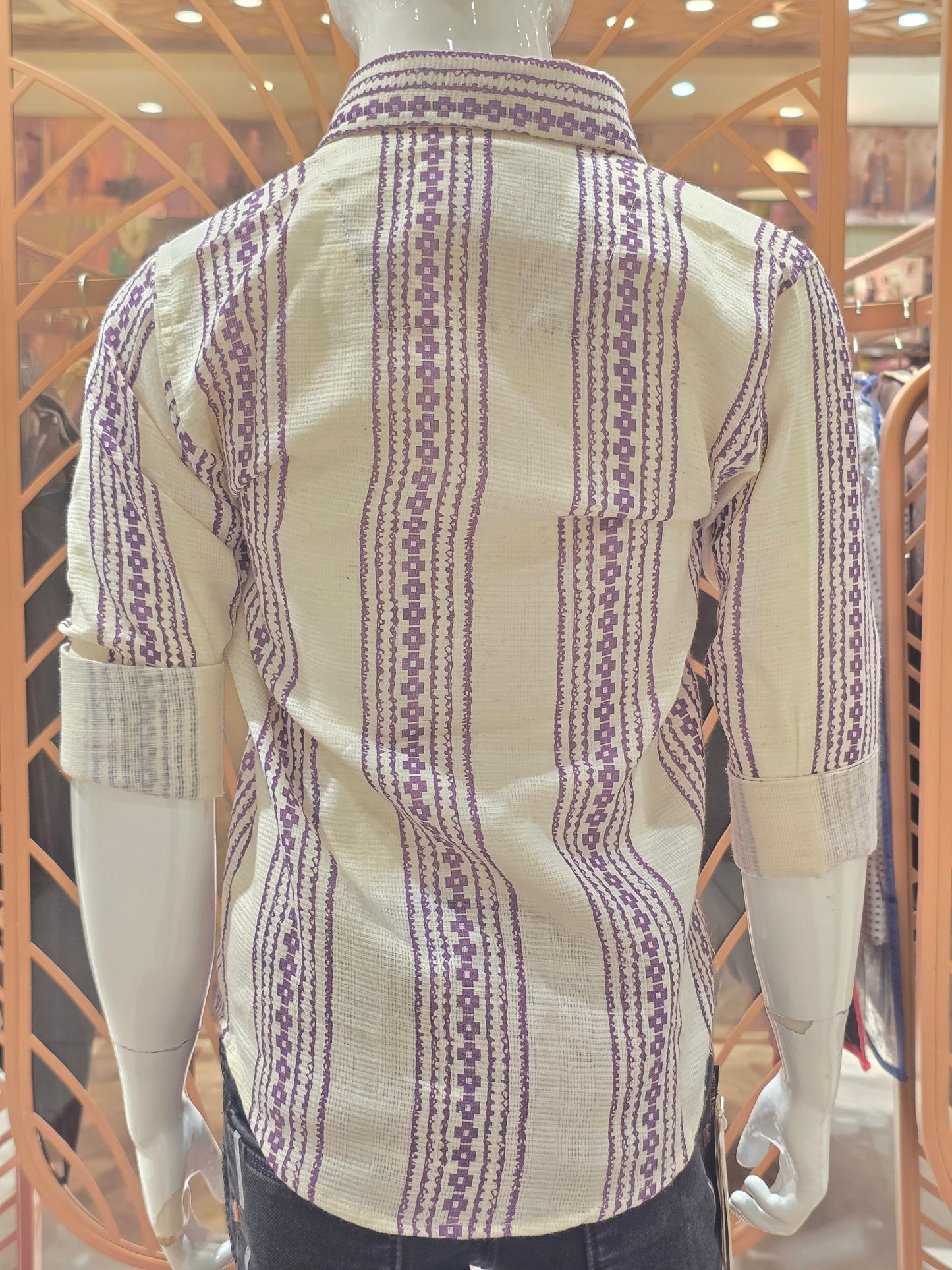 Half White Purple Cotton Printed Shirt for Boys