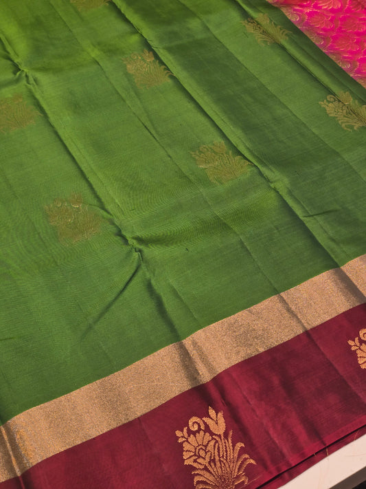 Women Leaf Green Pure Kanjivaram Silk Saree with Fancy Butta Motifs