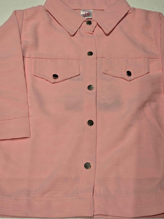 Popcon material baby pink color shirt for girls wuth silver botton