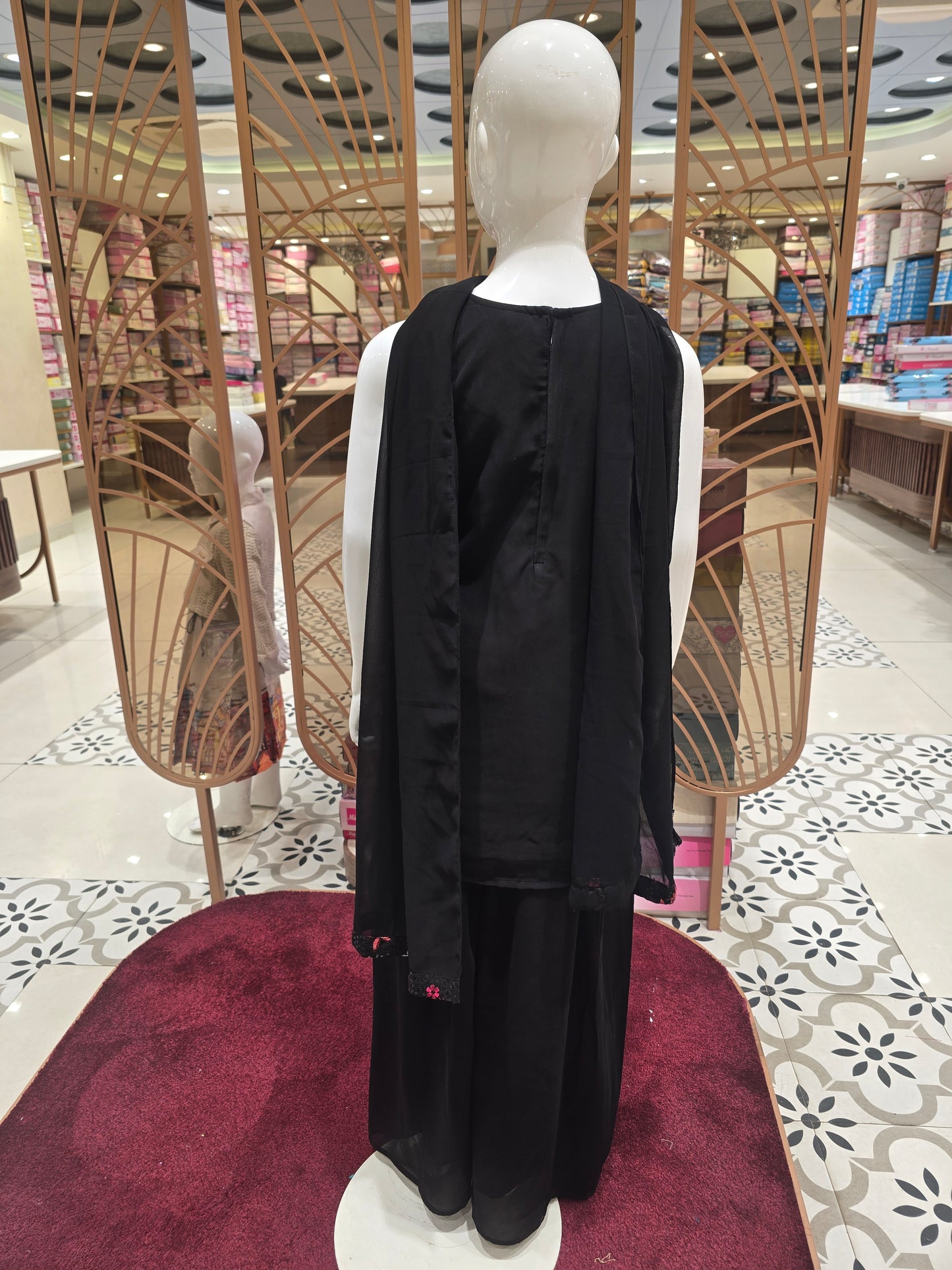 Black Chiffon Sharara Palazzo Set for Girls with Sequins & Floral Embroidery – Ethnic 3 Piece Set