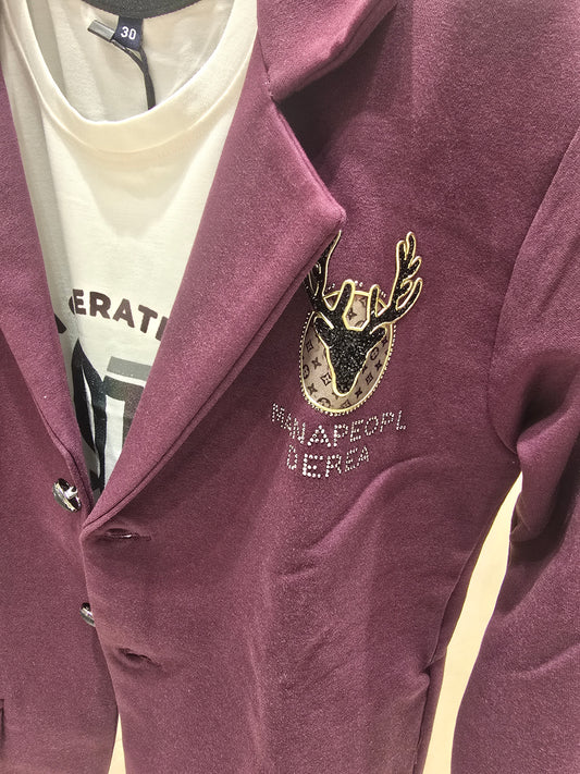 Wine Cotton Fancy Blazer with Printed Half-Sleeve T-Shirt & Stylish Logo – Two-Piece Boys Set