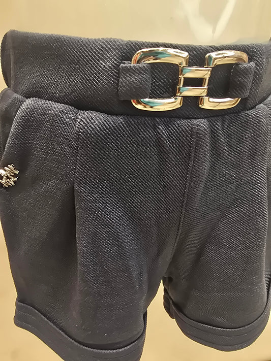 Elephant Grey Lycra Casual Shorts for Girls with Round Elastic Waistband and Stylish Belt Logo Design