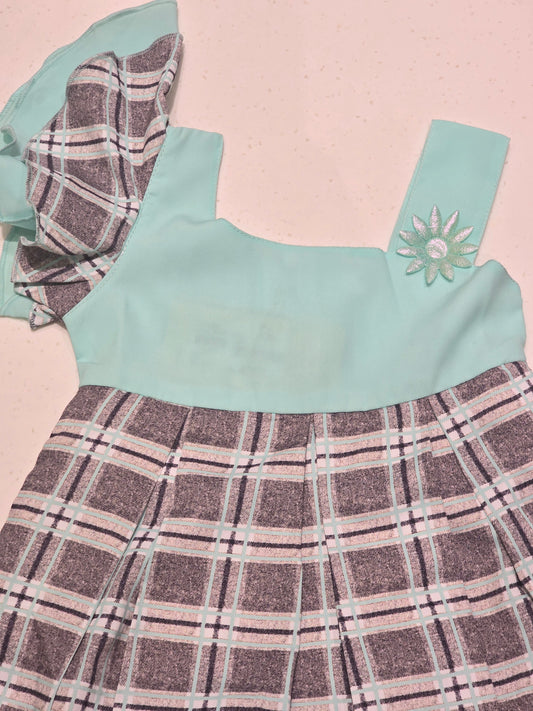 Baby Girls Gray Blue Cotton Checked Frock
