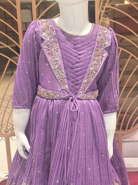 Girl Purple Handwork Crepe Traditional Gown