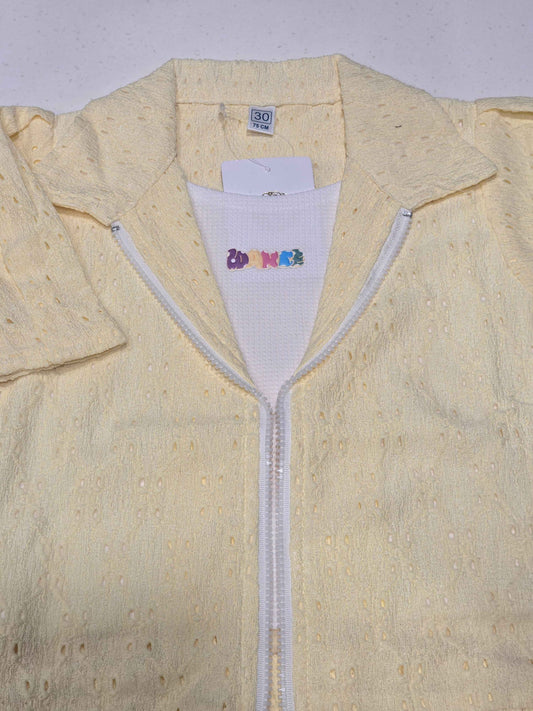 Pale Yellow Lightweight Pointelle Knit Jacket for Girls