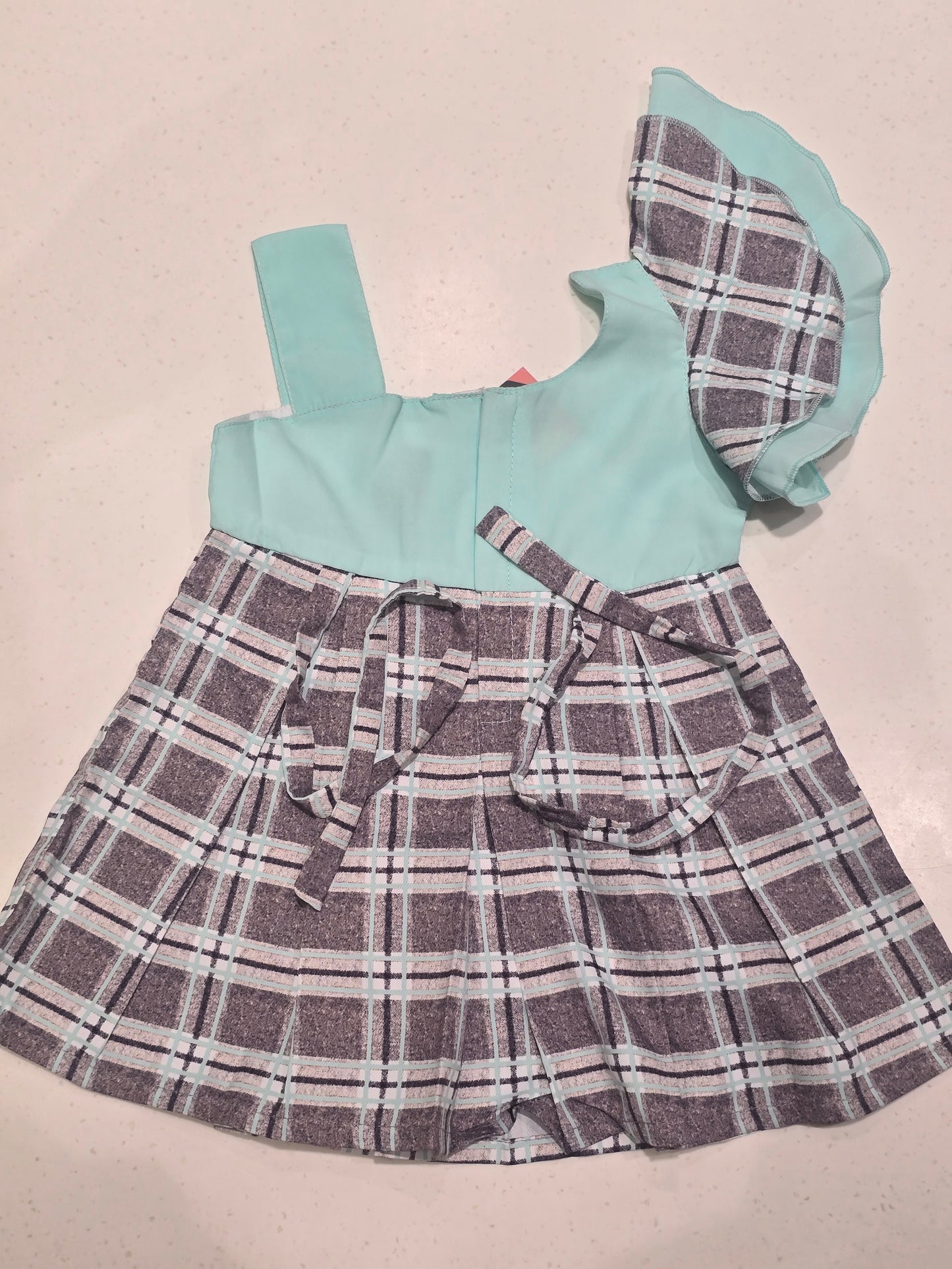 Baby Girls Gray Blue Cotton Checked Frock