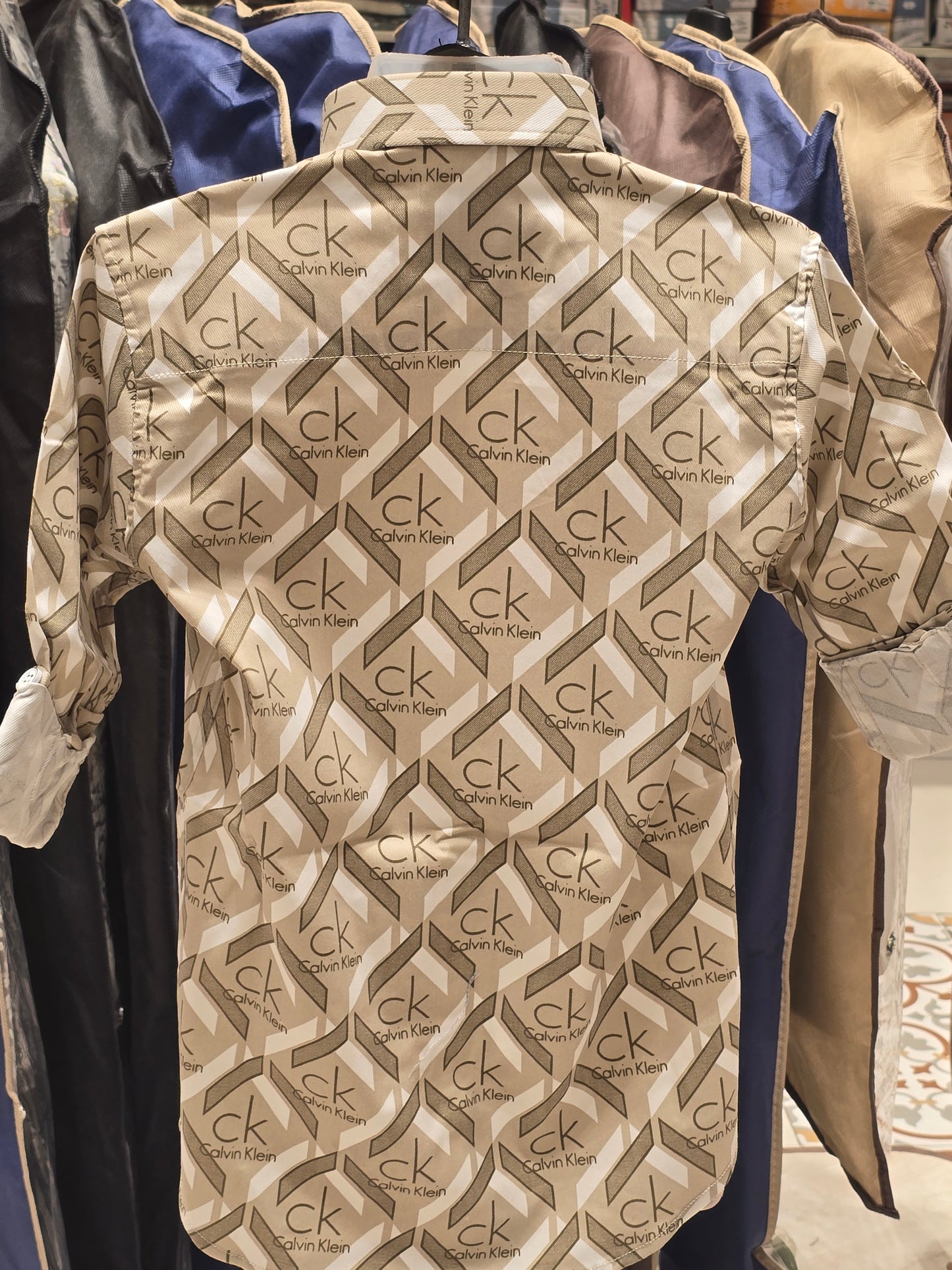 Boy Creamish Printed Cotton Fancy Shirt