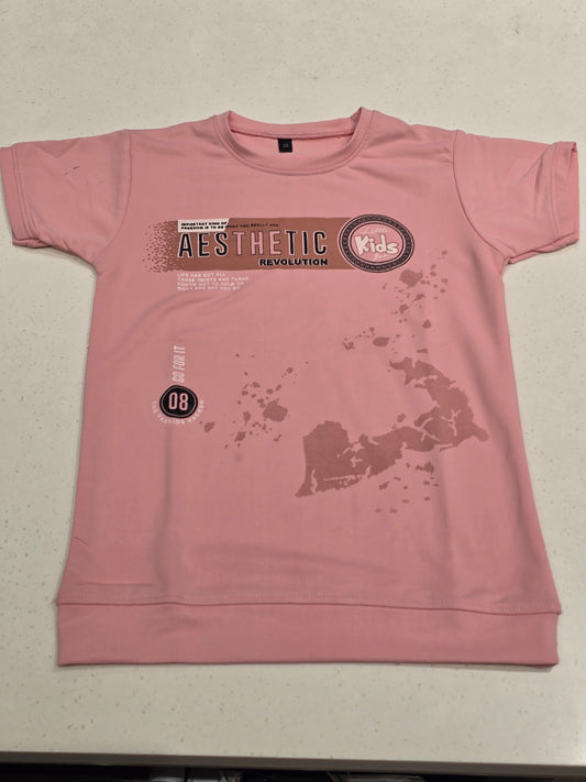 Baby Pink Printed Lycra T-Shirt for Boys