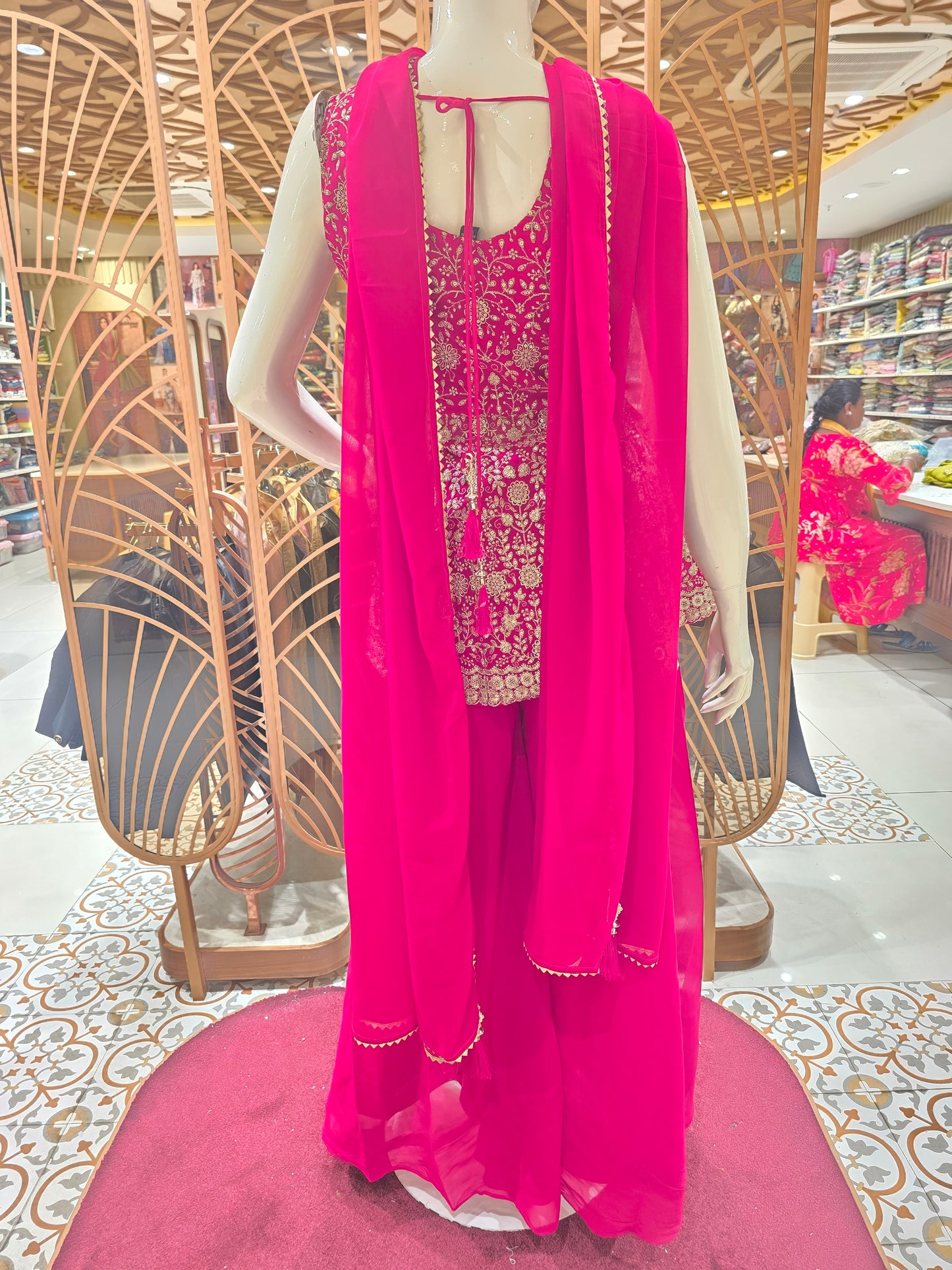 Women Pink Chiffon Silver Embroidered Sharara Set